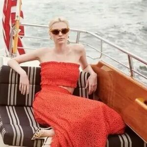 Hill House June red Lace Strapless Top- worn twice